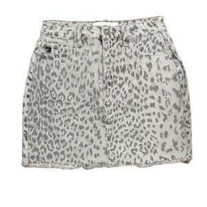 NWT KANCAN LEOPARD GREY DENIM MINI SKIRT - Size Medium SKU:235